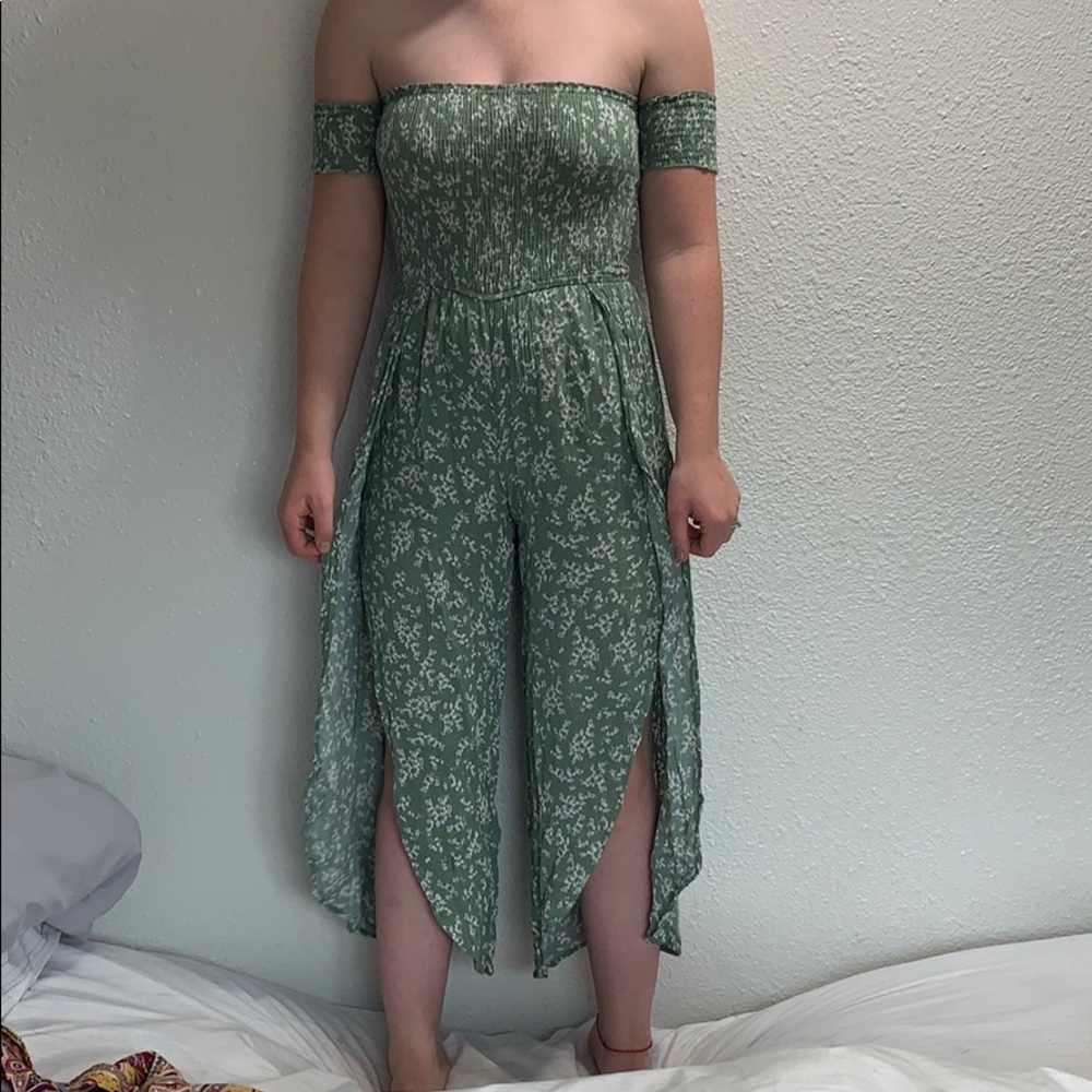 Green and White Romper